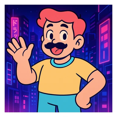 Add a neon city background, keep the 90's anime style and all original colors and lighting sticker