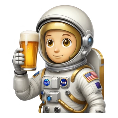 a pint of beer wearing a space suit, astronaut beer glass sticker