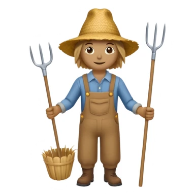 Scarecrow, straw hat, and a rake tucked in one arm, body on stick sticker