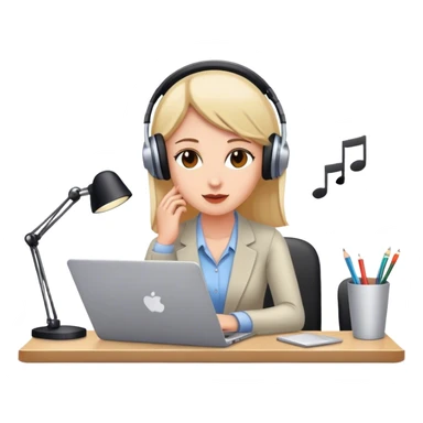 a woman in an office working with laptop listening to music sticker