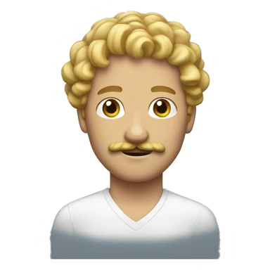 Man with curly blond hair and mustache sticker