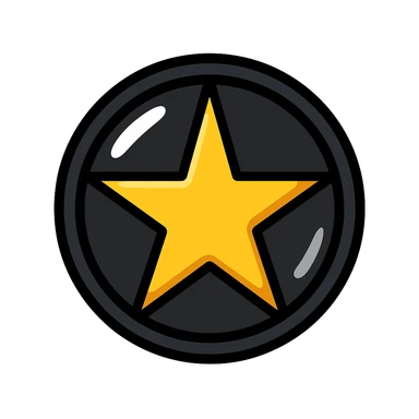 bright silver or gold star on the glossy black surface of a high-end car, main color glossy black, subtle reflections, emphasis on mirror-like shine, modern and clean, not overloaded sticker