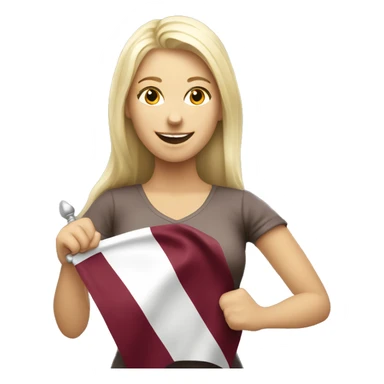 Happy blonde woman with a flag of Latvia in hands sticker