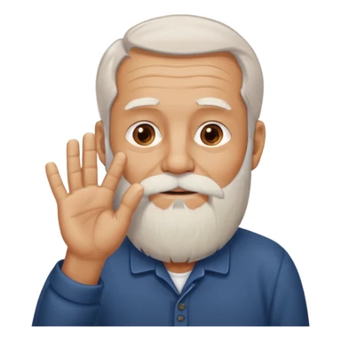 Old man stroking his beard with hand/ touching sticker