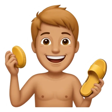 Smějící se emoji s pantoflí v ruce  sticker