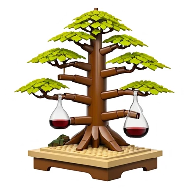 Wide Three 7-tiered Lego bonsai stand, shelving nine maple specimens and several smaller weeping wine maples frame made of oaken palette wood  sticker