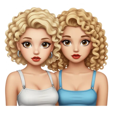 Two teenage girls together, one blonde and one with curly brown hair, both with heavy makeup, big lips, crop tops and choni style clothing sticker