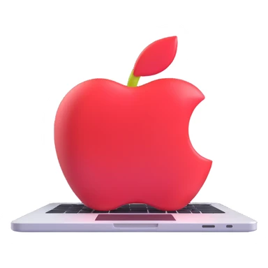 Remove the Mac logo from the laptop, keeping the rest of the image unchanged. Maintain the modern 3D Apple emoji style, soft shadows, glossy details, and transparent background. sticker