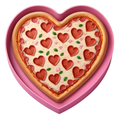 Realistic heart shaped pizza sitting flat in a open pink pizza box. sticker