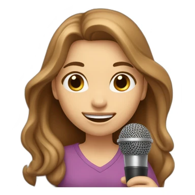 Caucasian girl with long Brown hair holding a michophone singing happy sticker