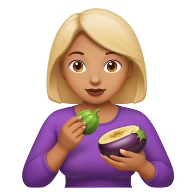 Round woman emoji eating a eggplant sticker