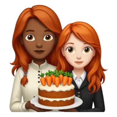 Redhead girl and black long haired guy with carrot cake sticker