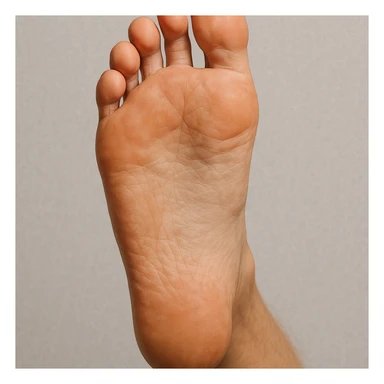 human foot seen from below, sole clearly visible, realistic style, anatomical details sticker
