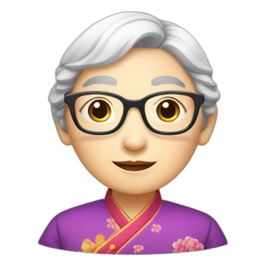 Chinese seniors lady wear Chinese traditional dress wear glasses show appreciation sign sticker