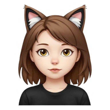a girl with pale skin, shoulder lengh brown hair with lots of dandruff , cat ears and a tail, with a black t-shirt on sticker