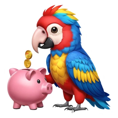 Macaw putting a coin into piggy bank with its beak sticker
