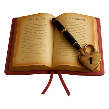 Add a heart-shaped lock to the pink leather-bound diary. Keep the background transparent. Make it realistic and detailed. sticker