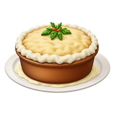 Cinematic Realistic Shepherd's Pie Dish Emoji, depicted with rich, savory minced lamb and vegetable filling topped with creamy mashed potatoes, rendered with exquisite detail and natural warm lighting that highlights its homestyle appeal. sticker