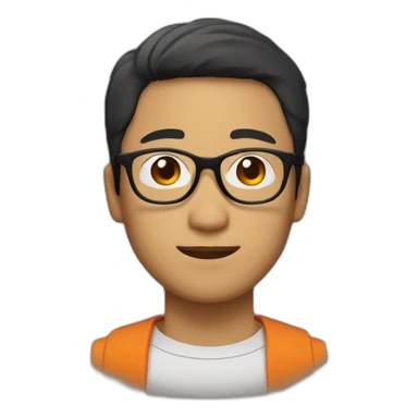 asian black hair man　wearing round orange glasses sticker