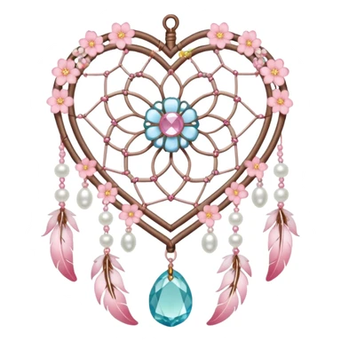 Sakura flower heart Cœur pastel suncatchers gemstones beadspearls crystals dreamcatcher sticker
