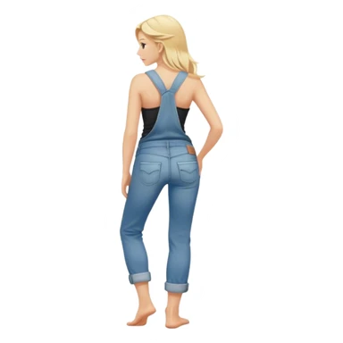 Barefoot blonde girl in rolled up denim jeans with with tank top right hand in back pocket from the back sticker