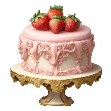 vintage rococo highly detailed pale pink cake with strawberries sticker