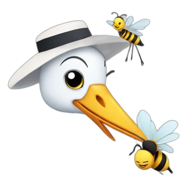 stork with a bee at a party sticker
