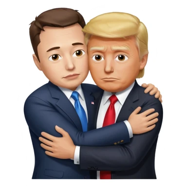 sad realistic elon musk with donald trump hugging him sticker