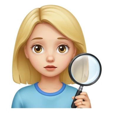 curious girl looking down at something through a magnifying glass sticker