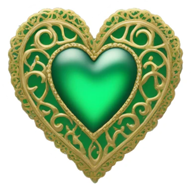 fancy gold filigree green heart sticker
