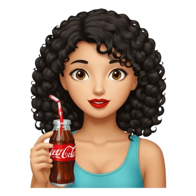 a pretty tan bratz girl with black curly hair drinking coca cola sticker