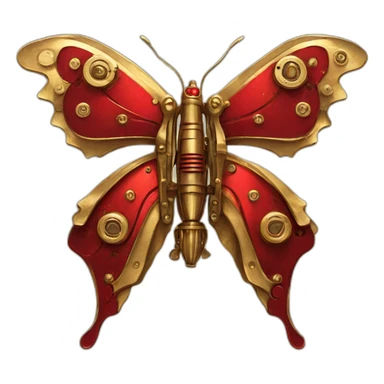Red metal and gold steampunk butterfly sticker