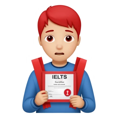 emoji student sad holding red sertificate IELTS 5.5, crying, failure, white background sticker