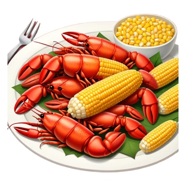 crawfish boil, table covered with crawfish, corn, and sausage sticker