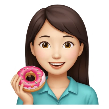asian woman eating donut sticker