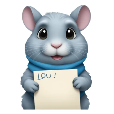 blue hair chinchilla stand up and holds a pape which is written i love u sticker