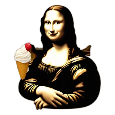 Mona Lisa painting with ice cream cone hand sticker