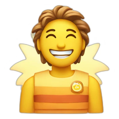 A character with a sun motif is happily at work. sticker