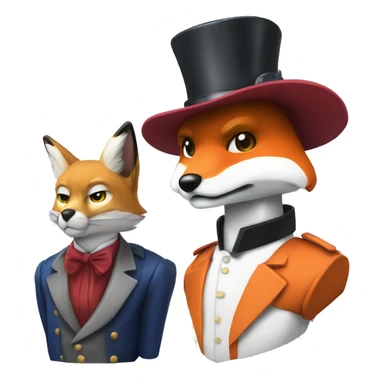 A Gundam and a fox with top hats  sticker