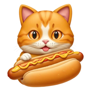 A cartoon cat eating a hot dog sticker