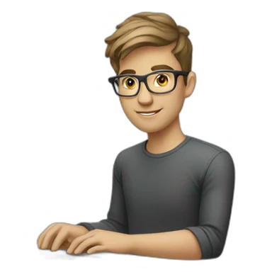 young caucasian cool designer working on laptop sticker