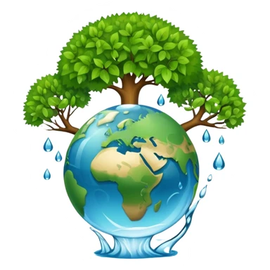 An icon featuring a tree, a recycling symbol, and a globe, representing ecology. The design includes green leaves, a water droplet, and wildlife, symbolizing the study of ecosystems, sustainability, and environmental protection. Transparent background. sticker