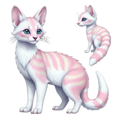 Colorful tropical pearly-albino-white iridescent glorious divine exotic cute cool beautiful shiny beautiful fantasy-caracal-civet-genet-sergal-vernid-Cacomistle-oncilla-animal-Fakémon-hybrid-fursona with tufted ears (full body) sticker
