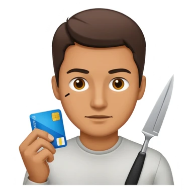 Scissors cutting man ID card in 2 parts. Realistic sticker