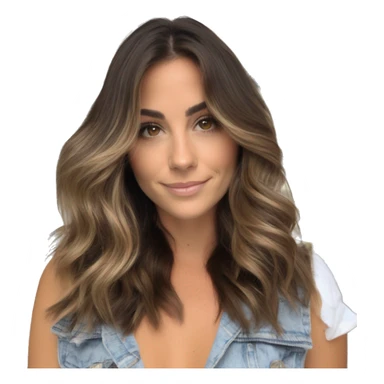 White girl brown eyes with medium length voluminous brown hair with brown highlights balayage spa sticker