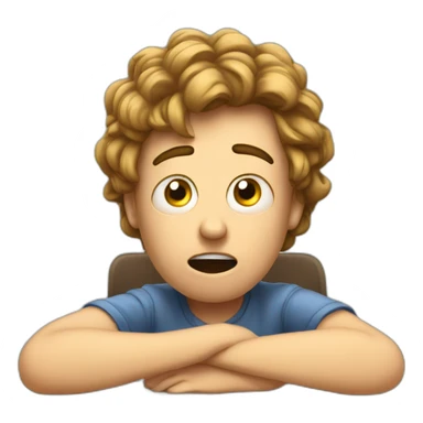 Sitting at his desk Terrified, student learning stressed out for exam on desk sticker