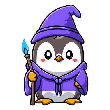 cute penguin as a powerful wizard casting a spell sticker