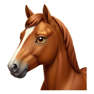 Cinematic Noble Chestnut Horse Portrait Emoji, Poised and regal, with a strong, athletic build and a lustrous, well-groomed chestnut fur, deep-set soulful amber eyes, Simplified yet sharp and sophisticated features, highly detailed, glowing with a warm, dignified glow, high shine, intelligent and majestic, stylized with an air of equine elegance, focused and attentive, soft glowing outline, capturing the essence of a watchful and confident steed, so majestic it feels as though it could gallop out of the screen with effortless authority! sticker