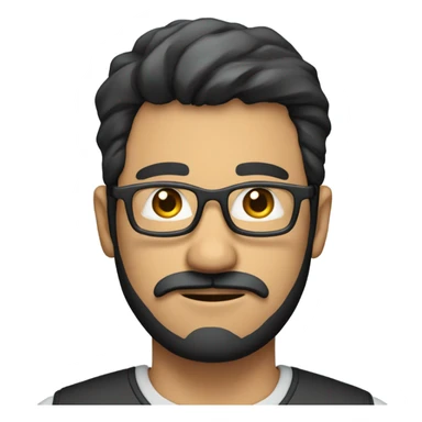 a man who is a software engeneer, with square glasses  a black hair and a light beard sticker