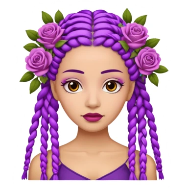CrownedOlive skin queen with purple braids, brown eyes surrounded by roses sticker